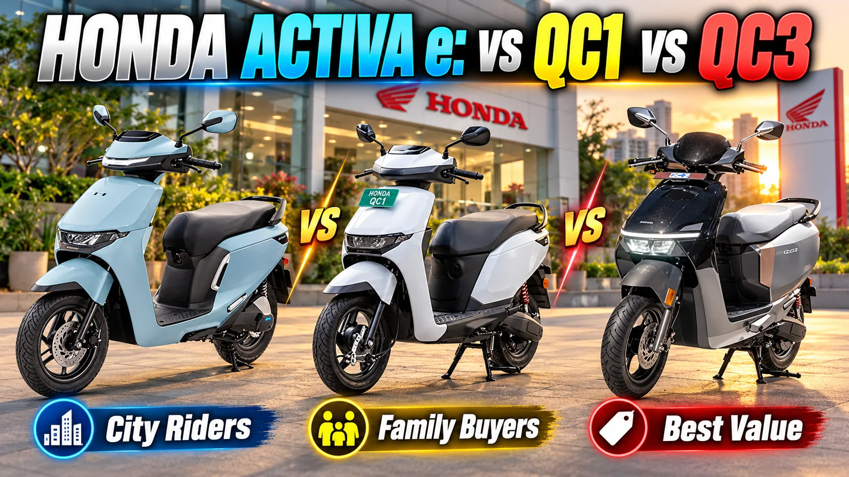 Honda Activa e: vs QC1 vs QC3 — Honda Ke Teen Electric Scooters Mein Kaun Sa Kiske Liye?
