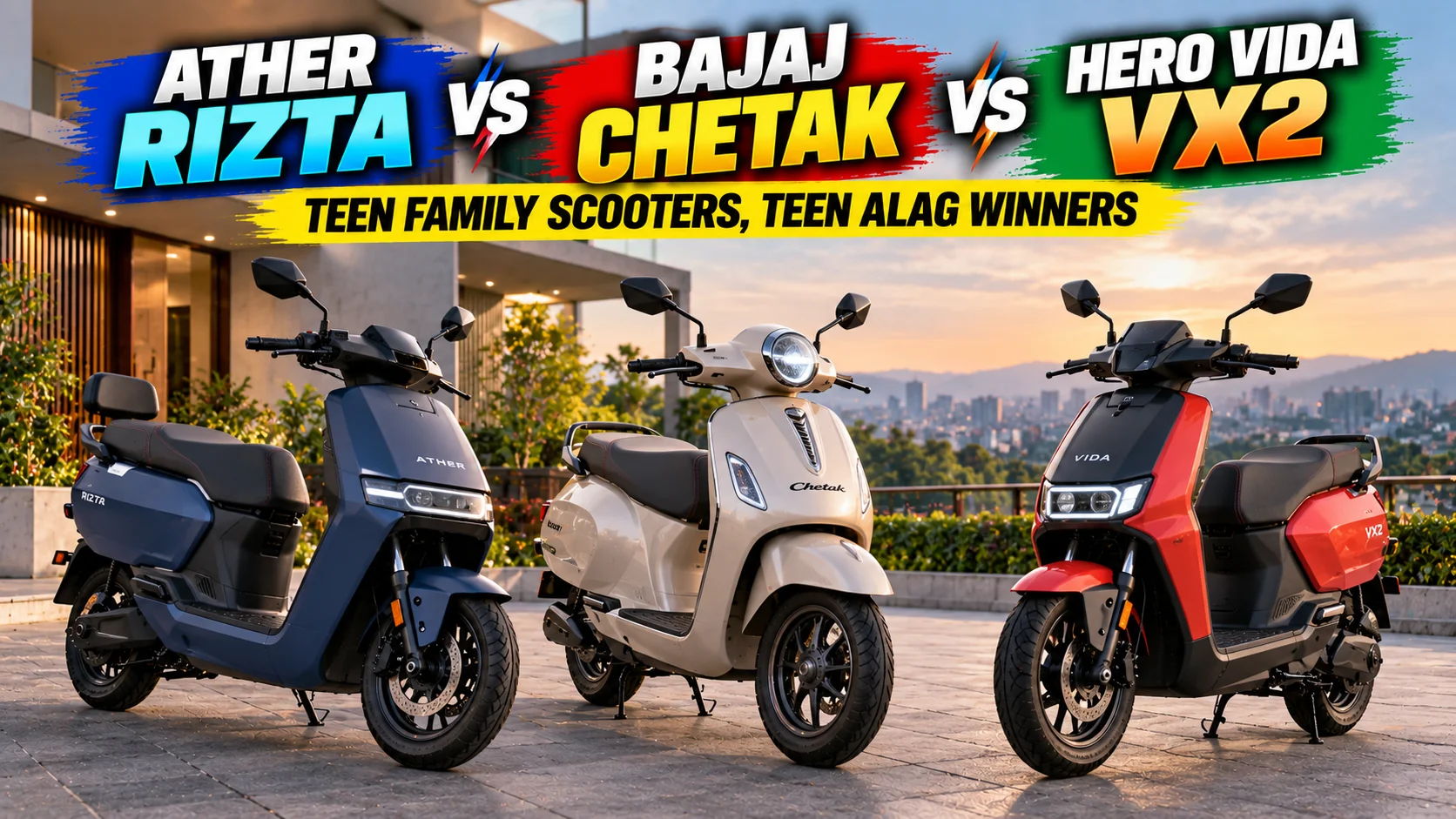 Ather Rizta vs Bajaj Chetak vs Hero Vida VX2 — Teen Family Scooters, Teen Alag Winners