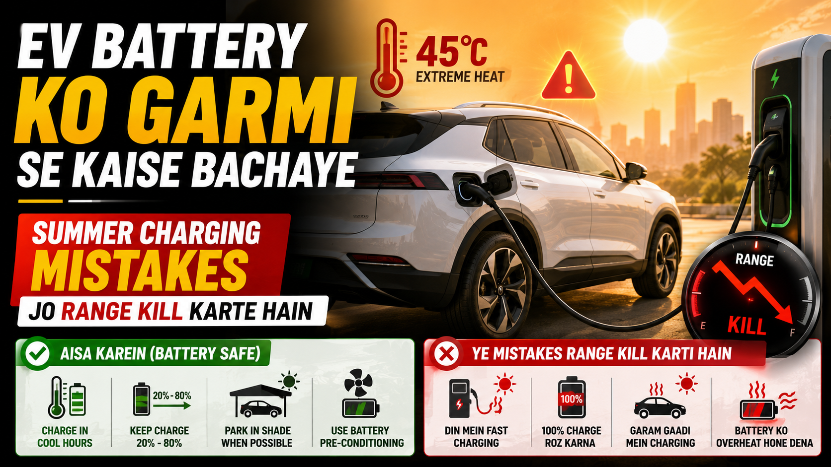 EV Battery Ko Garmi Se Kaise Bachaye — Summer Charging Mistakes Jo Range Kill Karte Hain