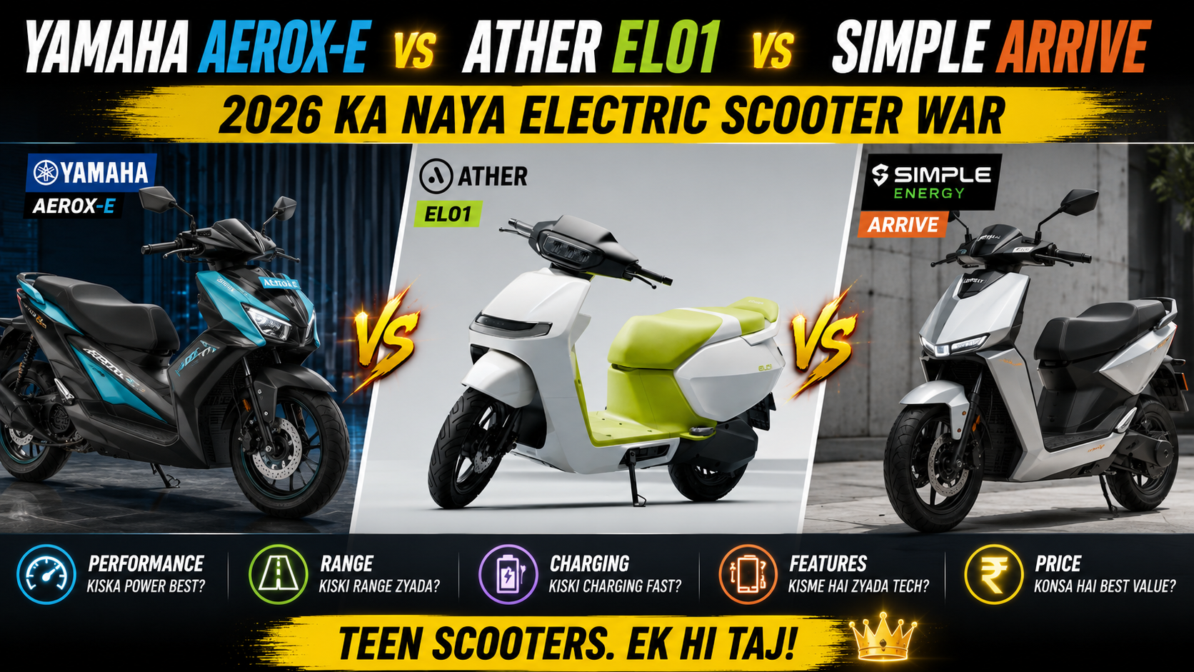 Yamaha Aerox-E vs Ather EL01 vs Simple Arrive — 2026 Ka Naya Electric Scooter War