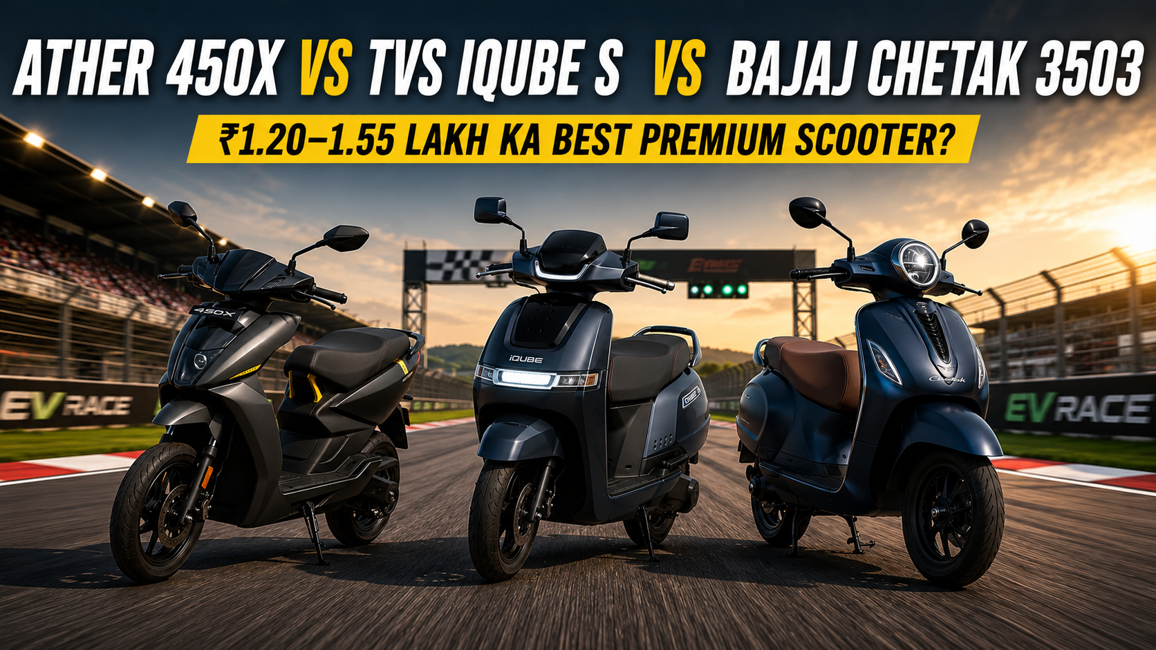 Ather 450X vs TVS iQube S vs Bajaj Chetak 3503 — ₹1.20–1.55 Lakh Ka Best Premium Scooter?